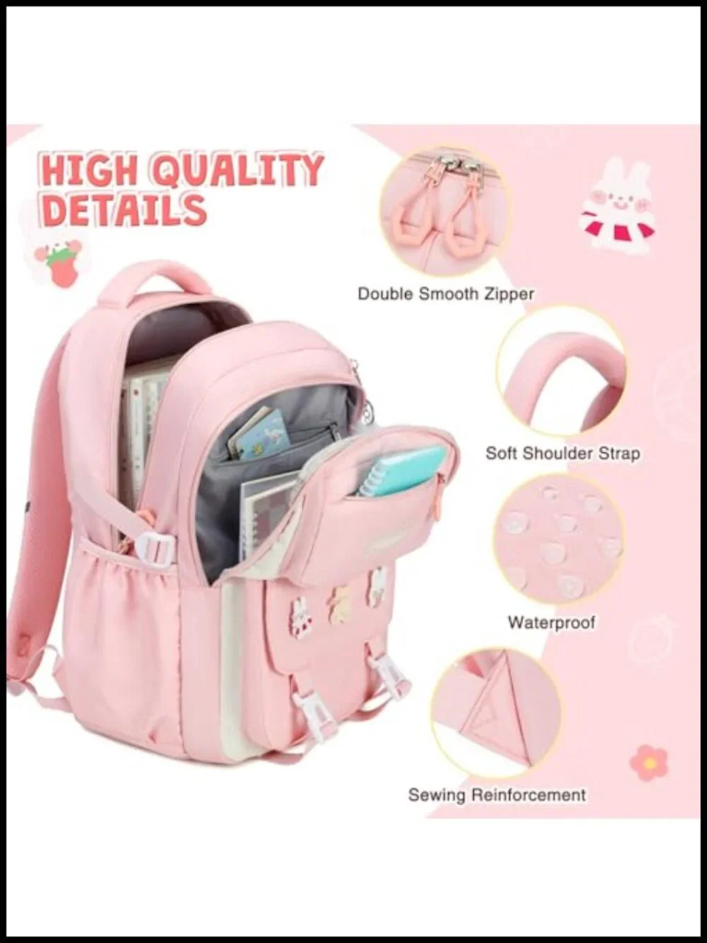 Girls Backpack Set with Lunch Box & Pencil Case, Nylon Laptop Backpack for
